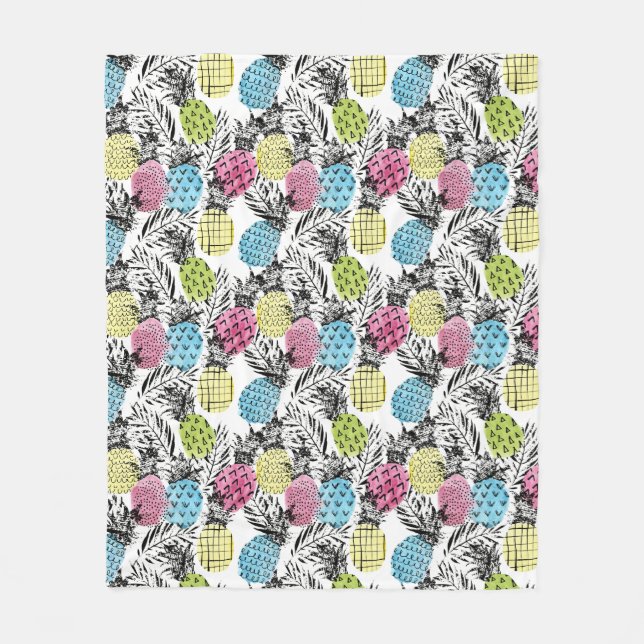 Pineapple Grunge Palms Fleece Blanket (Front)
