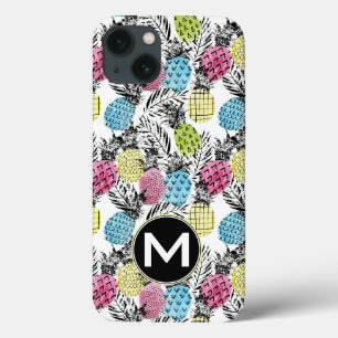 Pineapple Grunge Palms   Monogram iPhone 13 Case