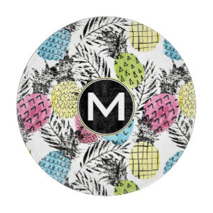 Pineapple Grunge Palms Monogram Cutting Board
