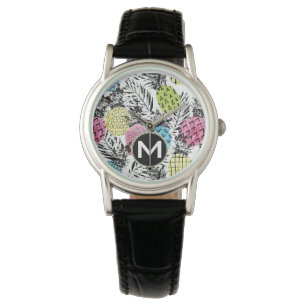 Pineapple Grunge Palms Monogram Watch