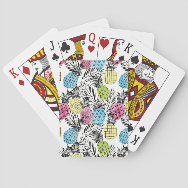 Pineapple Grunge Palms Playing Cards (Back)