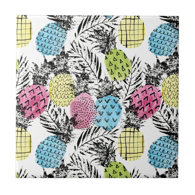 Pineapple Grunge Palms Tile (Front)
