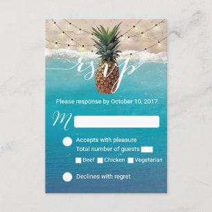 Pineapple Hawaiian Tropical Beach Wedding RSVP Card