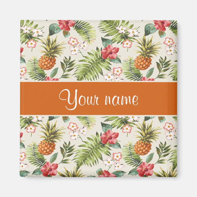 Pineapple Hibiscus and Palm Fronds Magnet (Front)