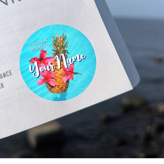 Pineapple & Hibiscus Customisable Book Sticker (Creator Uploaded)