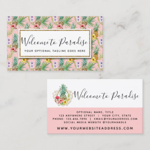 Pineapple & Hibiscus Flowers Watercolor Tropical Business Card