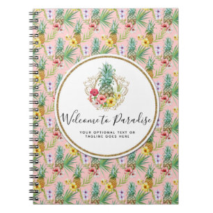 Pineapple & Hibiscus Flowers Watercolor Tropical Notebook