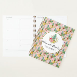 Pineapple & Hibiscus Flowers Watercolor Tropical Planner