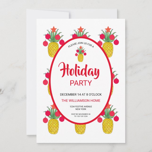 Pineapple Holiday Party Christmas Invitation (Front)