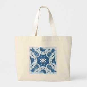 Pineapple & Iiwi Hawaiian Quilt Large Tote Bag