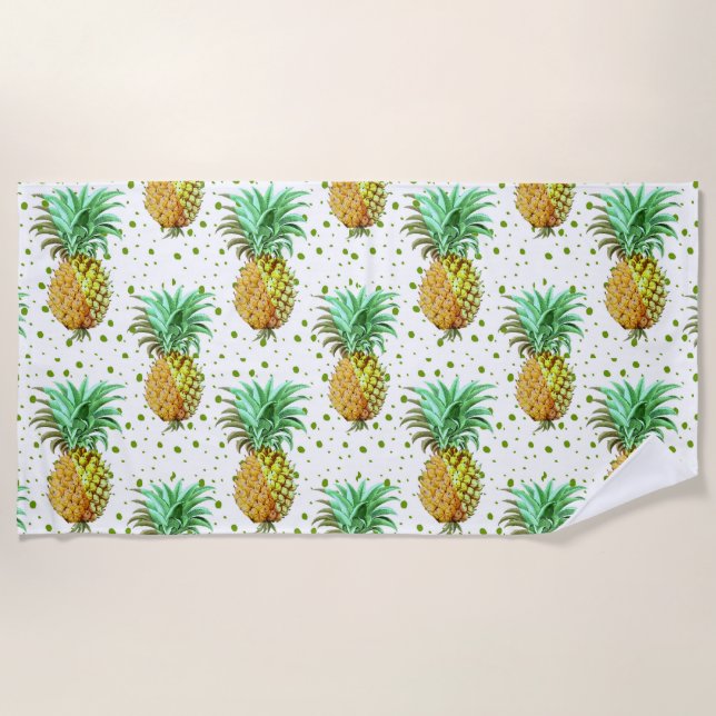 Pineapple Illustration Seamless Pattern Beach Towel (Front)