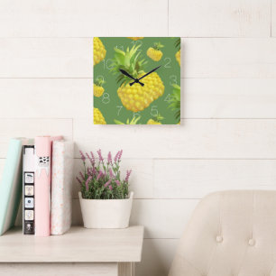 Pineapple Illustration Square Wall Clock