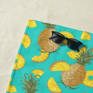 Pineapple In Turquoise Colour Beach Towel