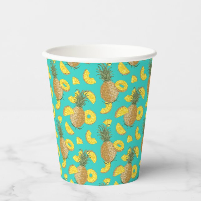 Pineapple In Turquoise Colour Paper Cups (Front)