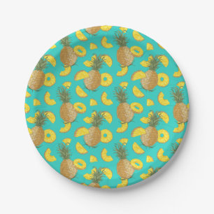 Pineapple In Turquoise Colour Paper Plate