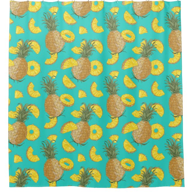 Pineapple In Turquoise Colour Shower Curtain (Front)
