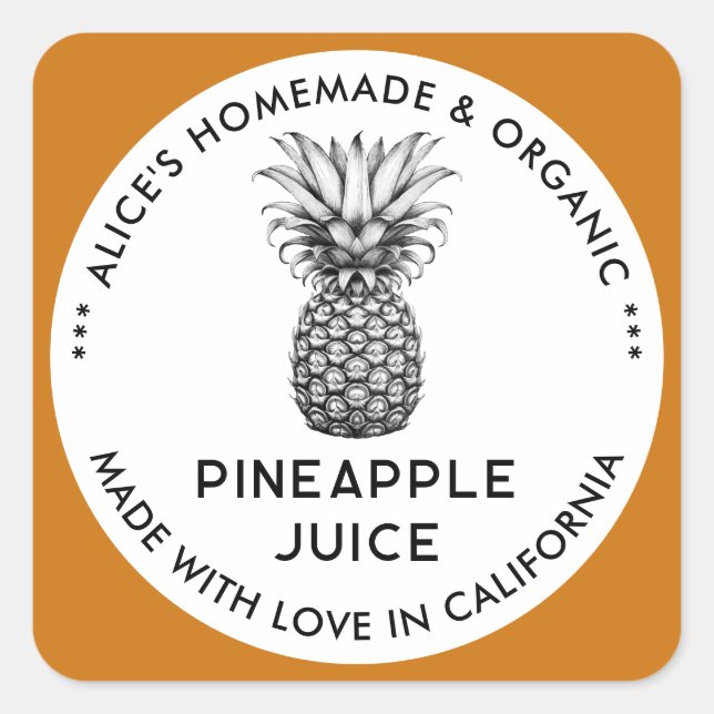 Pineapple juice label in black and white (Front)