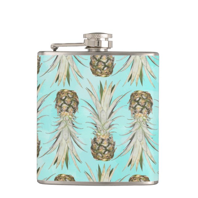 Pineapple Jungle - Aqua Hip Flask (Front)