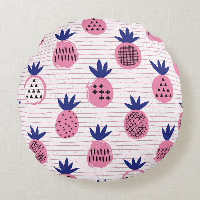 Pineapple kid design, vintage pattern. round cushion (Front)