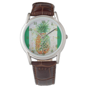 Pineapple Lime Tropical Fruit Watercolor Art Green Watch
