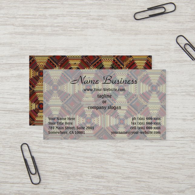 Pineapple Log Cabin Patchwork Design Business Card (Front/Back In Situ)