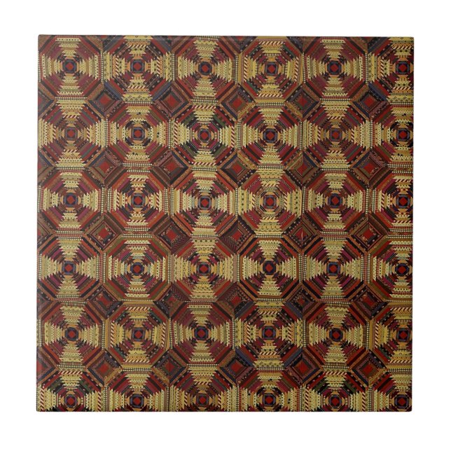 Pineapple Log Cabin Patchwork Design Ceramic Tile (Front)