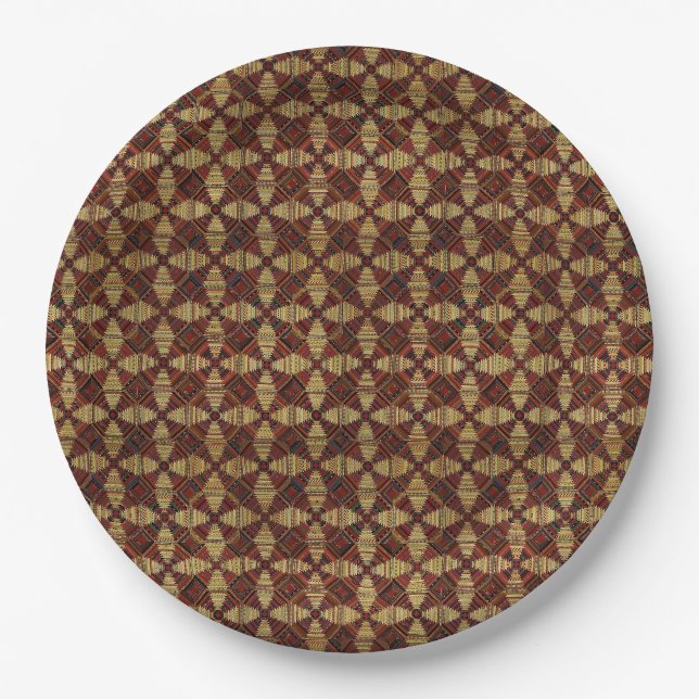 Pineapple Log Cabin Patchwork Design Paper Plate (Front)