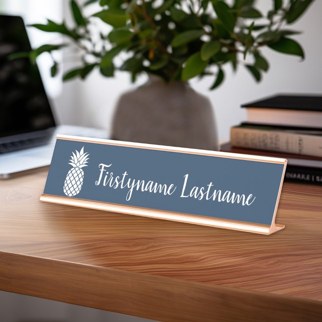Pineapple Logo and Custom Script Name Desk Name Plate (Professional Name Plate with Custom Name)