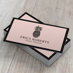 Pineapple Logo Blush Pink Minimalist Black Frame Business Card