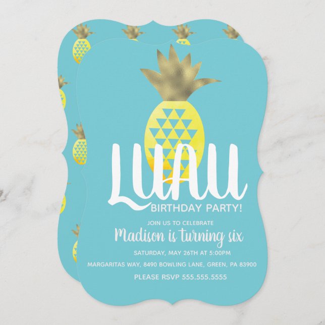 Pineapple Luau Birthday Party Any Age Invitation (Front/Back)