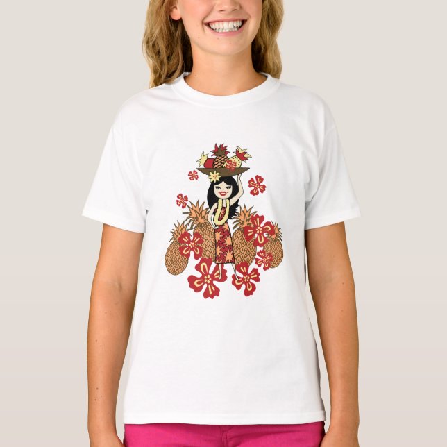 Pineapple Luau Girl's T-Shirts (Front)