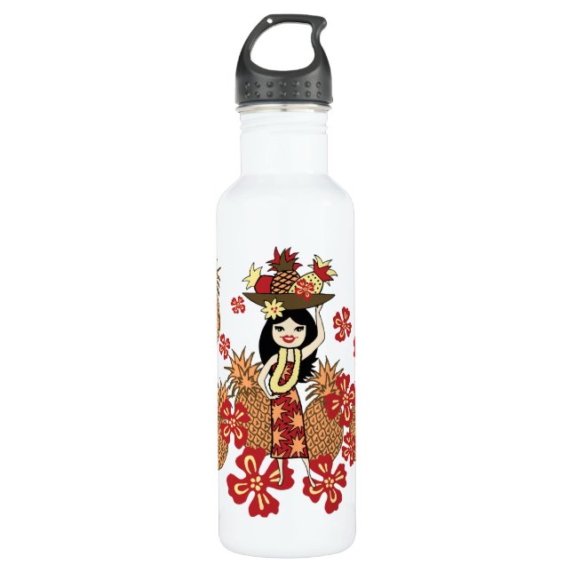 Pineapple Luau Hawaiian Hula Girl 710 Ml Water Bottle (Front)