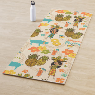 Pineapple Luau Hawaiian Hula Girl and Surfboards Yoga Mat