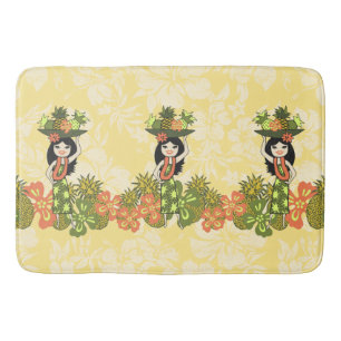 Pineapple Luau Hawaiian Hula Girl Bath Mat