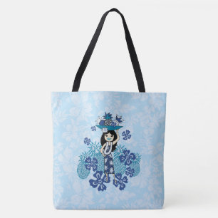 Pineapple Luau Hawaiian Hula Girl Floral Beach Bag