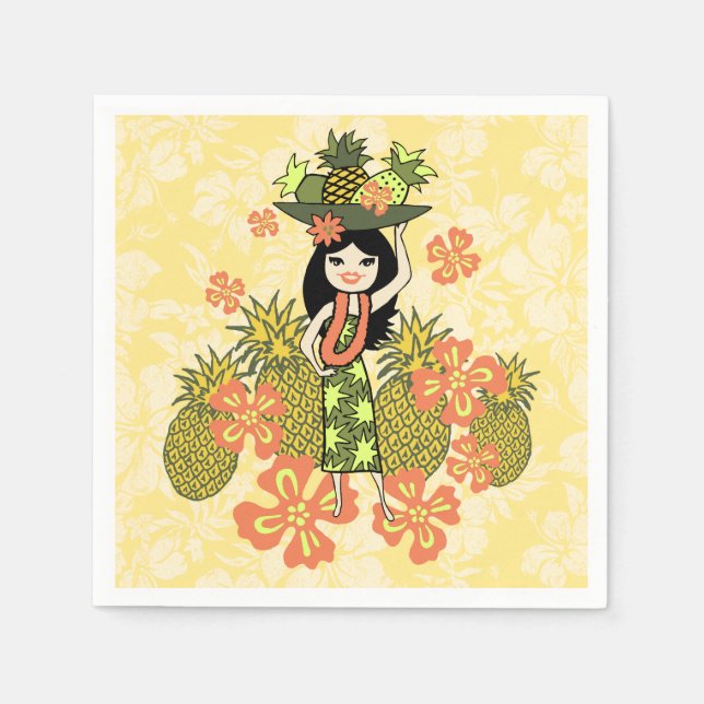 Pineapple Luau Hawaiian Hula Girl Napkin (Front)