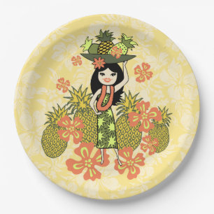 Pineapple Luau Hawaiian Hula Girl Paper Plate