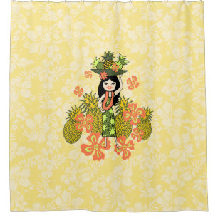 Pineapple Luau Hawaiian Hula Girl Shower Curtain