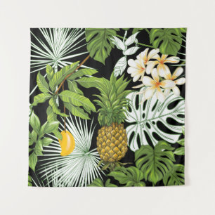 Pineapple Mango: Black Vintage Illustration. Tapestry