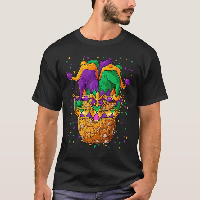 Pineapple Mardi Gras Carnival Jester Mask  Funny F T-Shirt (Front)