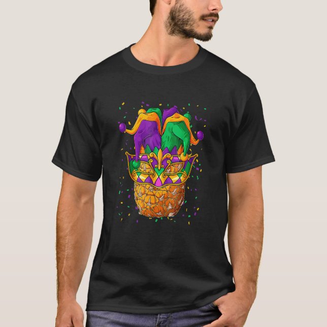 Pineapple Mardi Gras Carnival Jester Mask Funny Fe T-Shirt (Front)