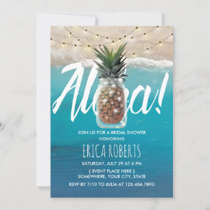 Pineapple Mason Jar Aloha Beach Bridal Shower Invitation