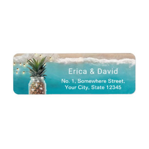 Pineapple Mason Jar String Lights Beach Wedding Return Address Label