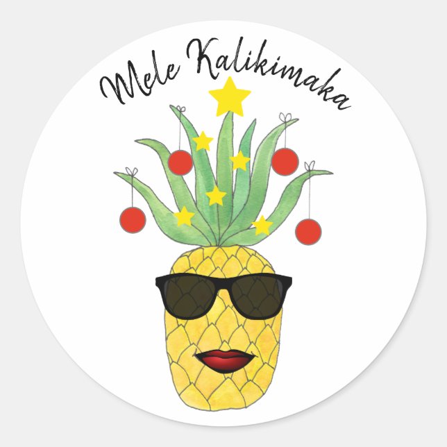 Pineapple Mele Kalikimaka Classic Round Sticker (Front)