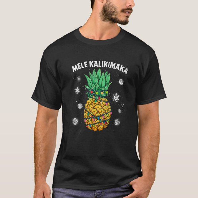 Pineapple Mele Kalikimaka Hawaii  Xmas Lights Hawa T-Shirt (Front)