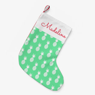Pineapple Mint Pattern   Add Your Name Small Christmas Stocking