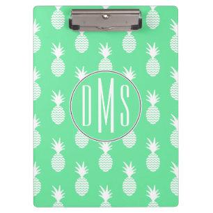 Pineapple Mint Pattern Monogram Clipboard
