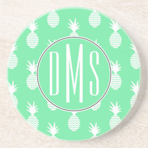 Pineapple Mint Pattern   Monogram Coaster