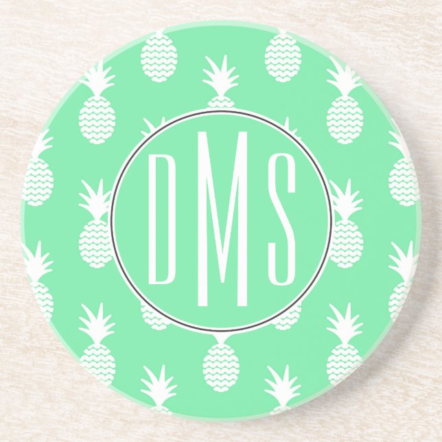 Pineapple Mint Pattern | Monogram Coaster (Front)