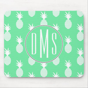Pineapple Mint Pattern Monogram Mouse Pad